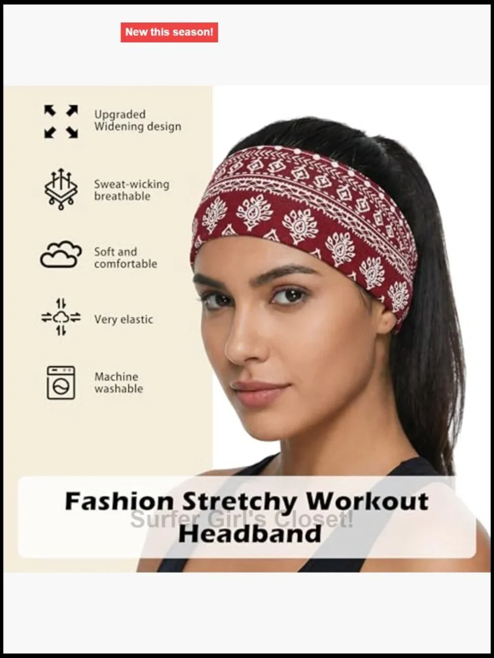 Wide Stretchy Sports Hair Bands, Non-Slip Running Sweatbands, Yoga